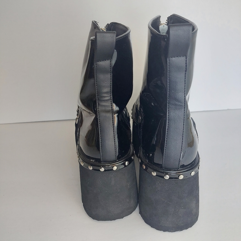 DEMONIA Women's ASH100/B 3" Chunky Heel Punk Black Platform Ankle Boot Size 11 - Picture 4 of 9